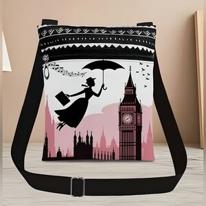 Cute fabric Mary Poppins crossbody.bag, 8" x 9.5"
